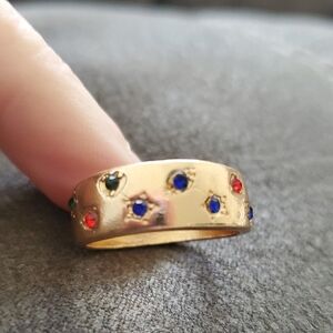 Gold-Tone Confetti Multicolor Gemstone Band Ring | Size 8.5
